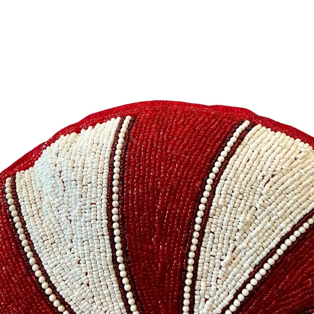 Beaded Christmas Peppermint Candy Pillow 15in Holiday Decor by Peppermint Square
